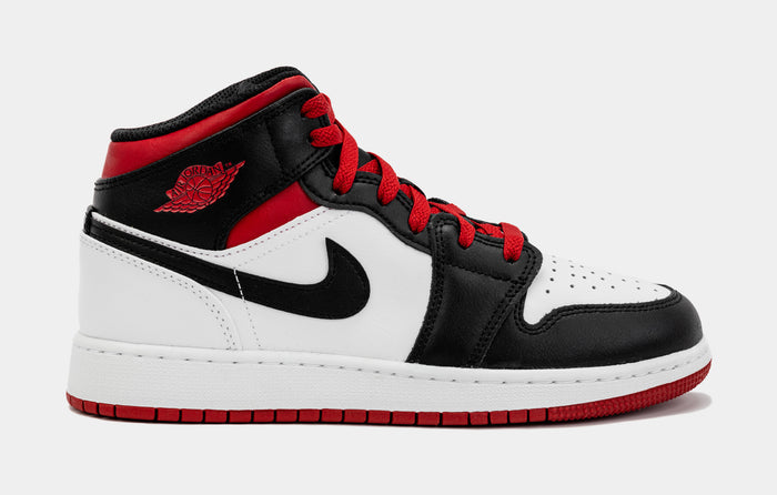 Air Jordan 1 Retro Mid Gym Red Grade School Lifestyle Shoes (Black/Red)