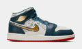 Air Jordan 1 Retro Mid SE Grade School Lifestyle Shoes (Armory Navy/Metallic Gold/Pale Ivory)