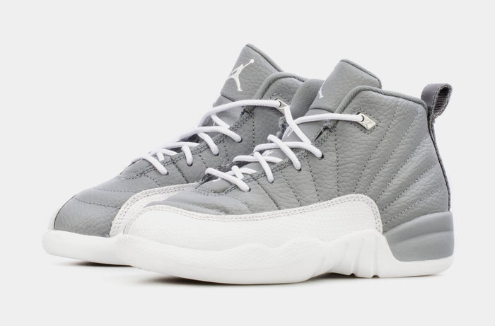 Air Jordan 12 Retro Stealth Preschool Lifestyle Shoes (White/Grey) Free Shipping