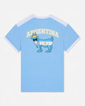 Light blue t-shirt with a graphic of a goat wearing sunglasses and a crown, and 'Argentina' text on a white background.