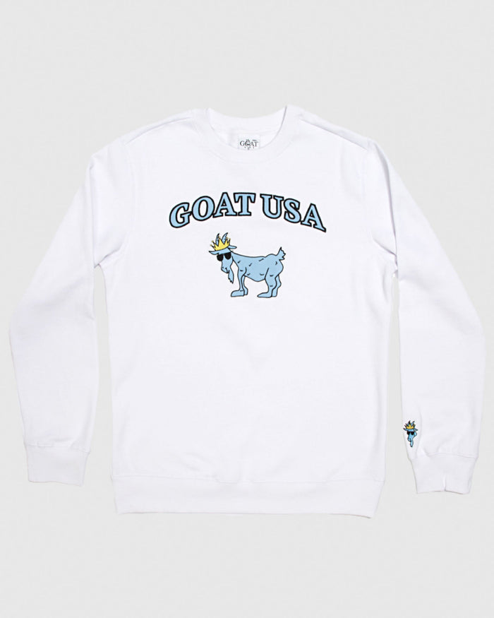 (Front)White crewneck with big goat graphic#color_white