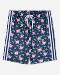Navy mesh shorts with money and piggy bank design