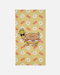 Beach towel with bacon, egg and cheese pattern plus bacon egg and cheese goat