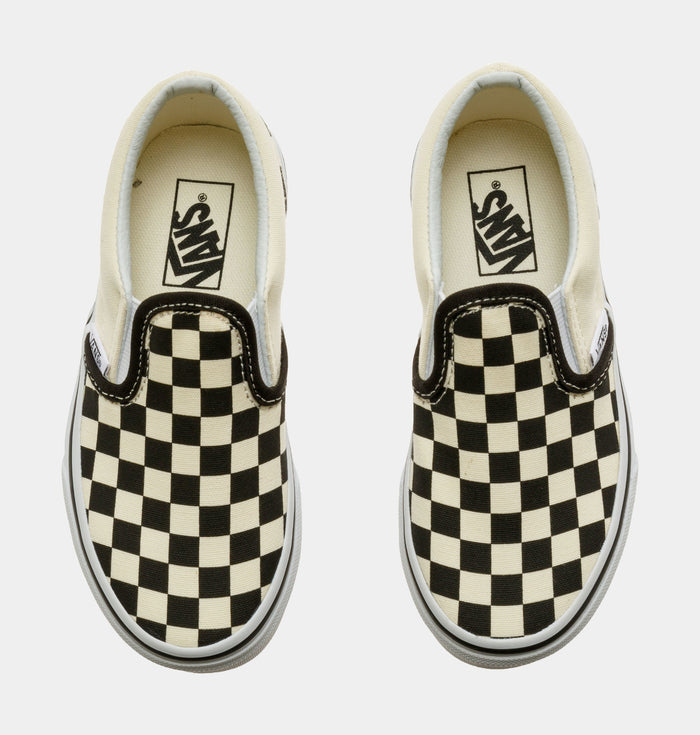 Classic Slip On Checkerboard Preschool Skateboarding Shoe (Black/White)