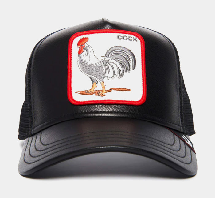 Cock Will Prevail Leather Trucker Mens Hat (Black)