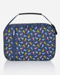 Front of black lunchbox with money goat design