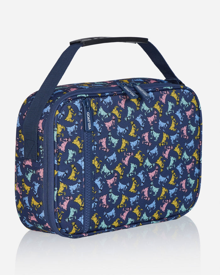 Angled view of all over goat lunchbox
