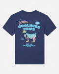 Navy blue t-shirt with colorful graphic design on a white background