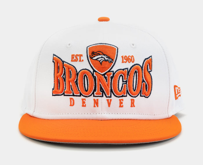 Denver Broncos Crest 9FIFTY Mens Snapback Hat (White/Orange)