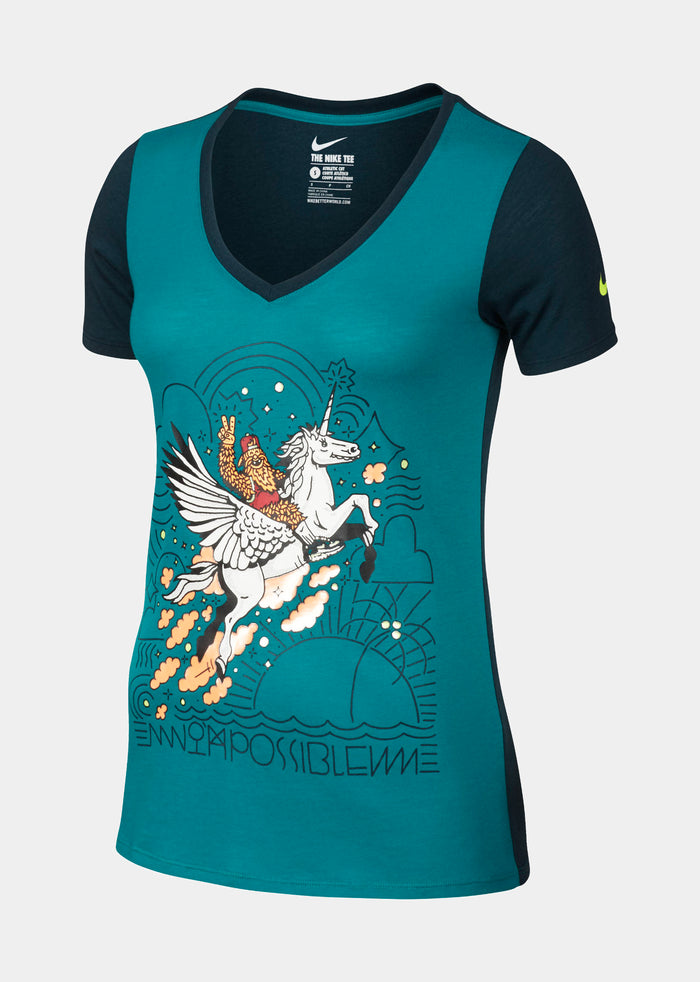 Emory Maughan V-Neck Womens T-Shirt (Green/Blue)