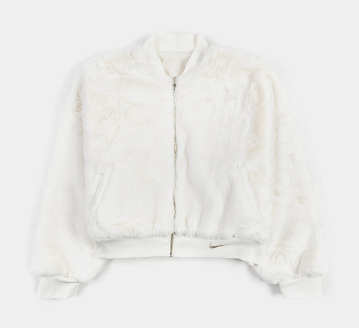 Faux Fur Bomber Womens Jacket (Beige)