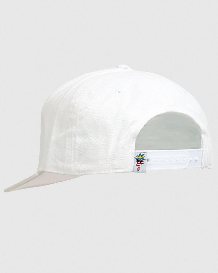 Back of white Freedom Flat Brim Snapback Hat#color_white