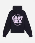 Back of black hoodie with 'ALL TIME GOAT USA ESTABLISHED 2016' text#color_black