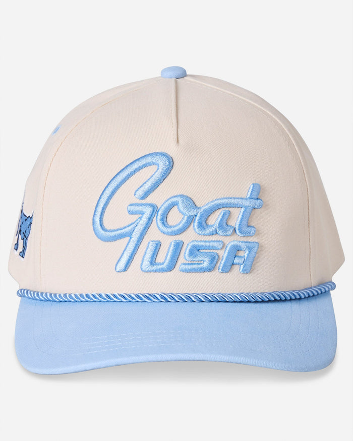 Head-on shot of carolina blue "GOAT USA" snapback hat #color_Carolina-Blue
