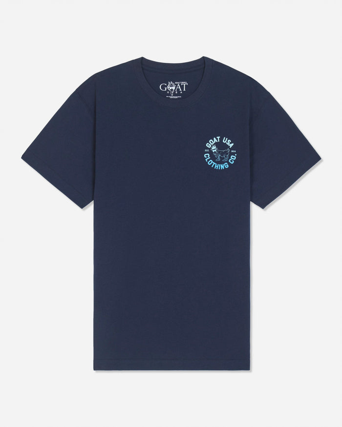 Front of navy t-shirt with ombre left-chest graphic#color_navy-blazer