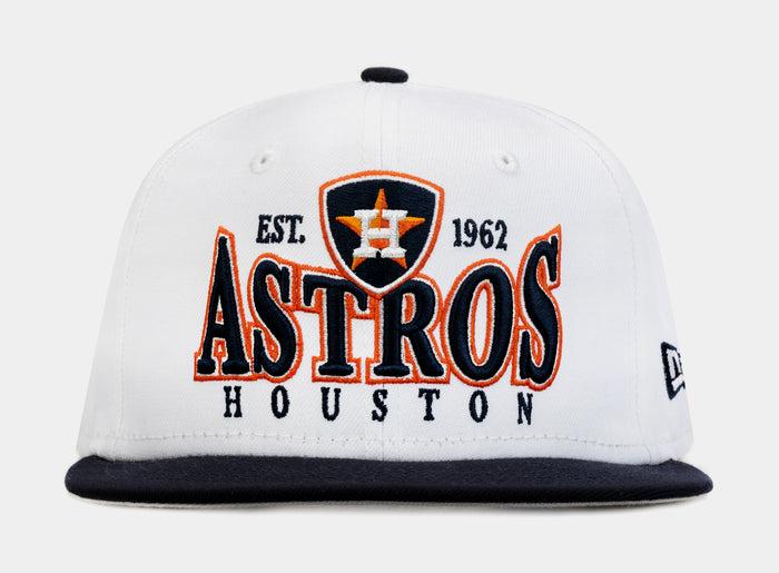 Houston Astros Crest 9FIFTY Mens Snapback Hat (White/Navy Blue)