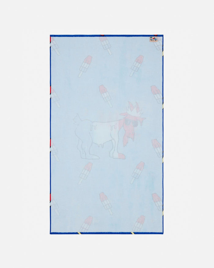 Back of a beach towel against a white background