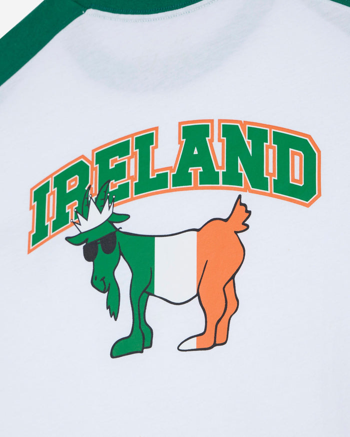 Shirt with 'IRELAND' and a goat design on a white background