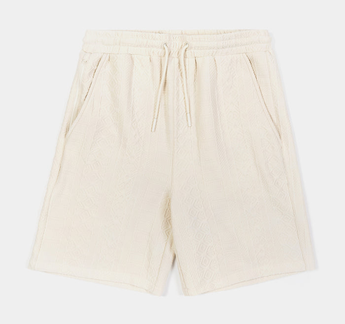 Jacquard Ornate Printed Mens Shorts (Cream)