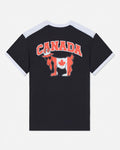Black t-shirt with a graphic of a goat wearing a Canadian flag and 'Canada' text on the back.