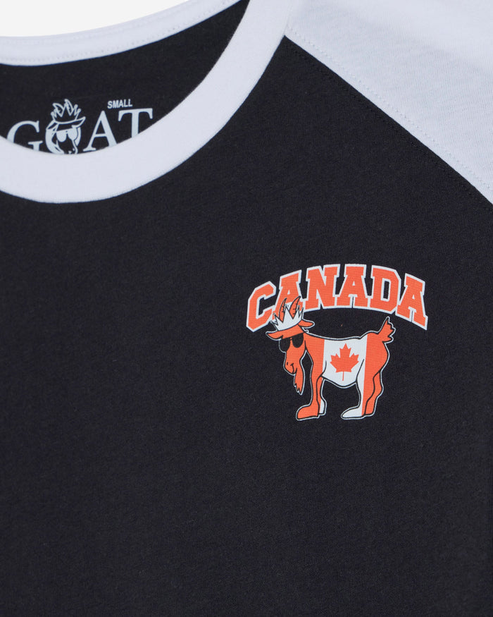 Black t-shirt with 'Canada' and goat design on a white background