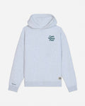 A light heather gray pullover hoodie with 'Cash Money Club' printed in dark green on the left chest, displayed against a light gray background.