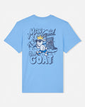 Light blue t-shirt with graphic design on a white background