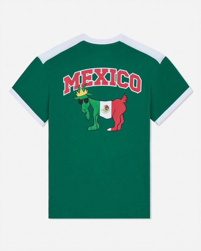Green t-shirt with 'MEXICO' and a graphic design on a white background