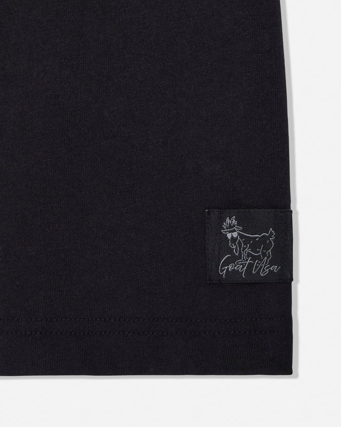 Black t-shirt with a small stitched tag#color_black