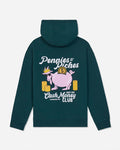 Back of sage hoodie with piggy bank goat design
