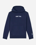 Navy blue hoodie with 'GOAT USA' text on a white background
