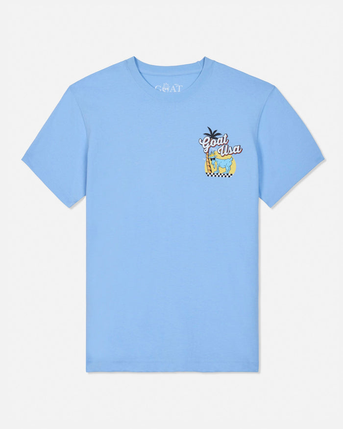 Light blue t-shirt with a graphic design on a white background