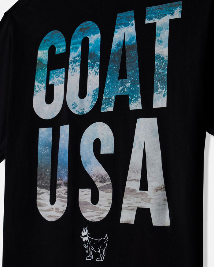 Black t-shirt with 'GOAT USA' text