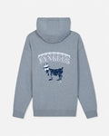 A heather gray hoodie shown from the back, featuring a navy blue and white New York Yankees graphic with the team name arched above a goat logo.#color_gray