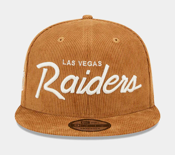 Las Vegas Raiders Corduroy Script 9FIFTY Mens Snapback Hat (Brown)