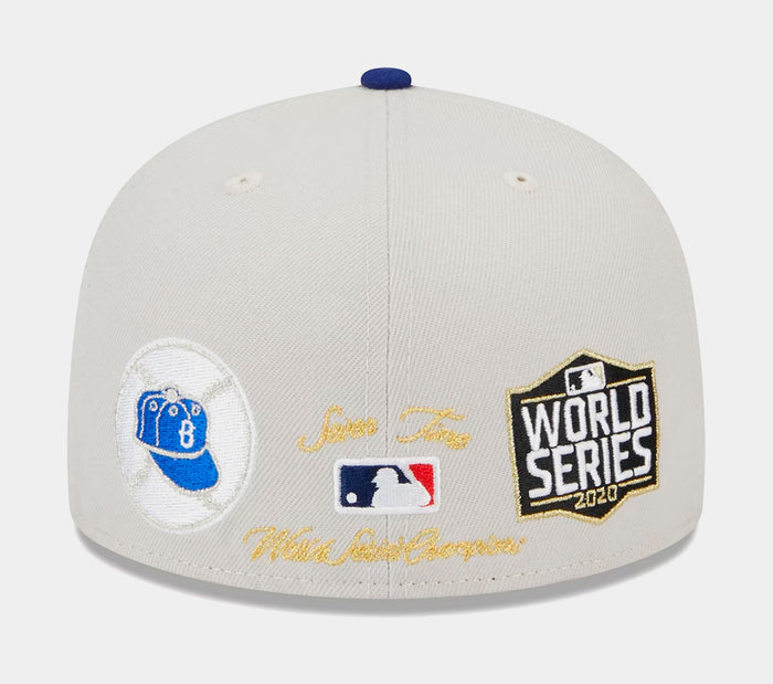 Los Angeles Dodgers Varsity Letter 59FIFTY Mens Fitted Hat (White/Blue)