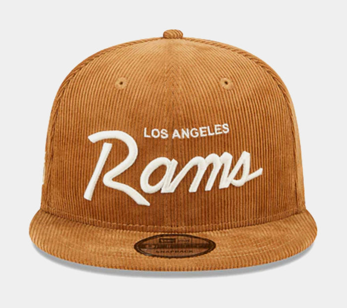 Los Angeles Rams Corduroy Script 9FIFTY Mens Snapback Hat (Brown)