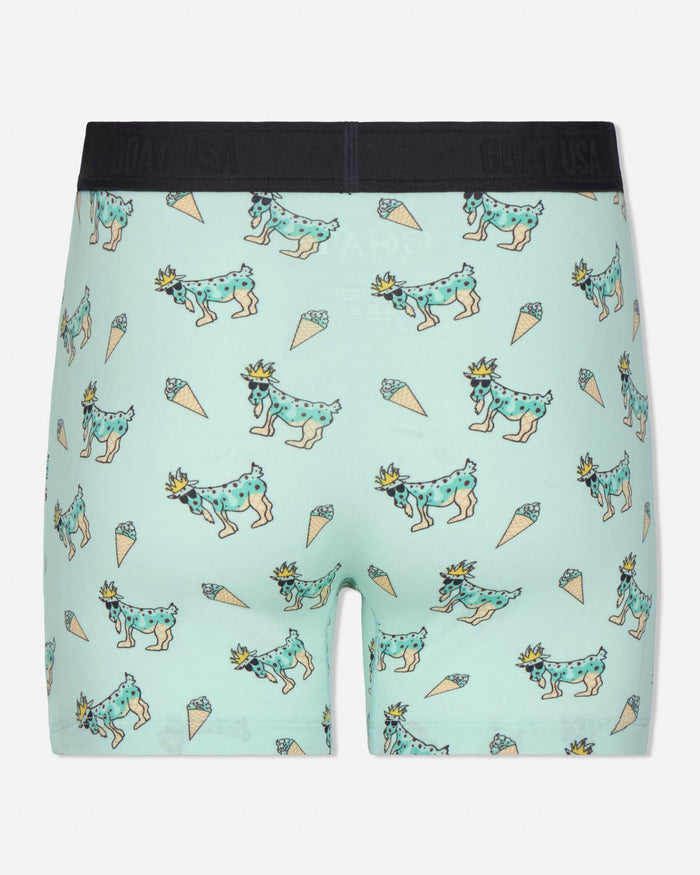 Men's underwear with goat and ice cream pattern on a white background