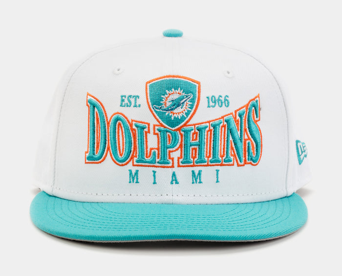 Miami Dolphins Crest 9FIFTY Mens Snapback Hat (White/Teal)