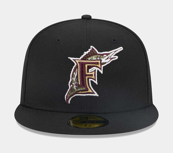 Miami Marlins Botanical 59FIFTY Mens Fitted Hat (Black)