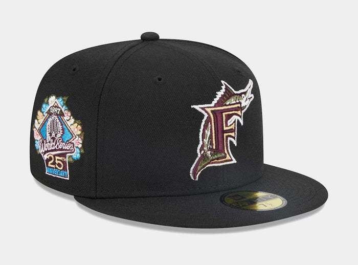 Miami Marlins Botanical 59FIFTY Mens Fitted Hat (Black)