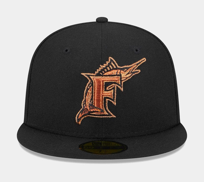 Miami Marlins Metallic Pop 59FIFTY Mens Fitted Hat (Black)