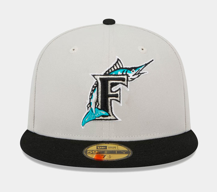 Miami Marlins Varsity Letter 59FIFTY Mens Fitted Hat (White/Black)