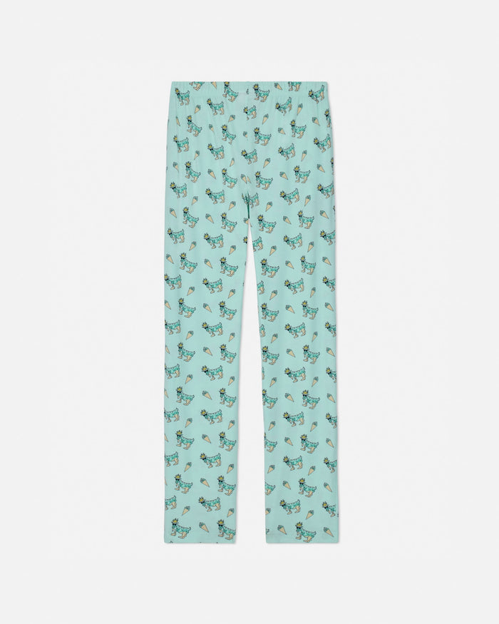 Light green pants with ice cream pattern on a white background