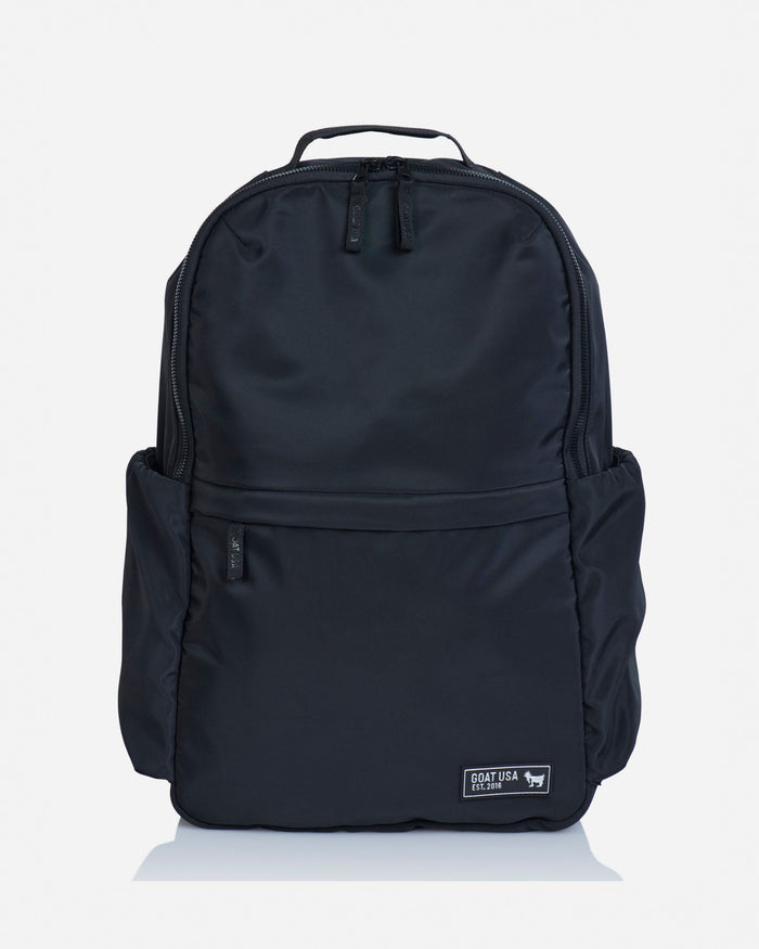 Front of simple black backpack