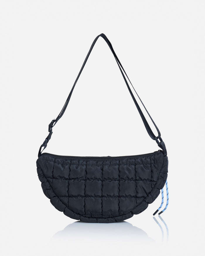 Back of black sling bag