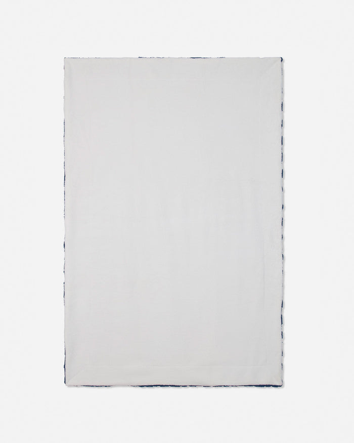 A plain white rectangular blanket shown flat against a light gray background.