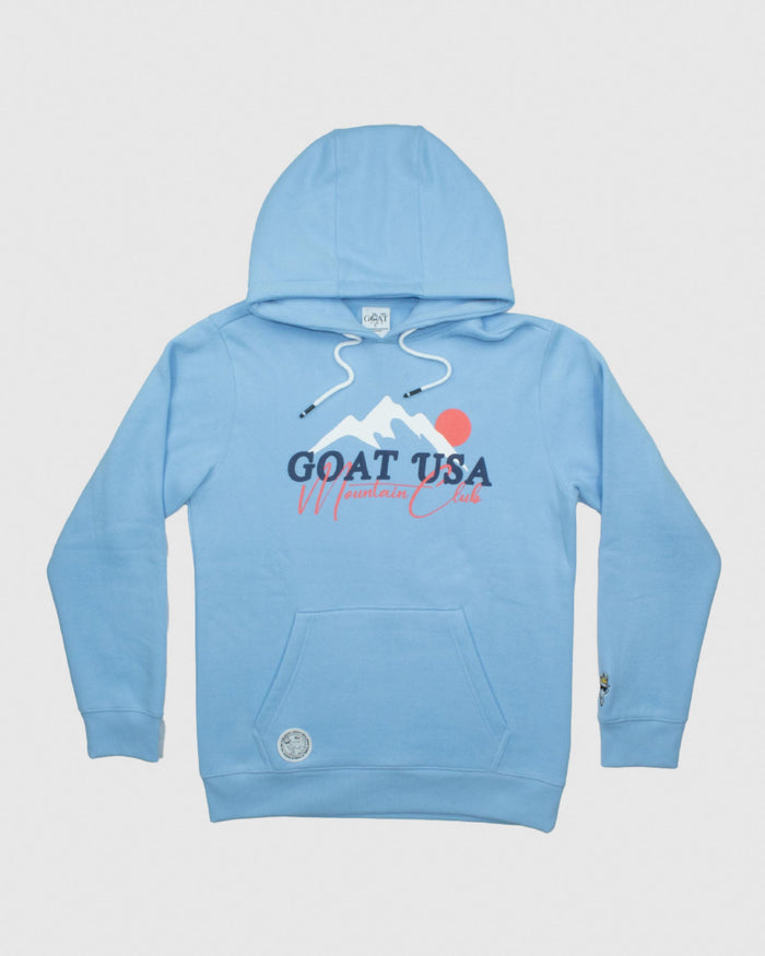 Front of carolina blue Mountain Club Hooded Sweatshirt