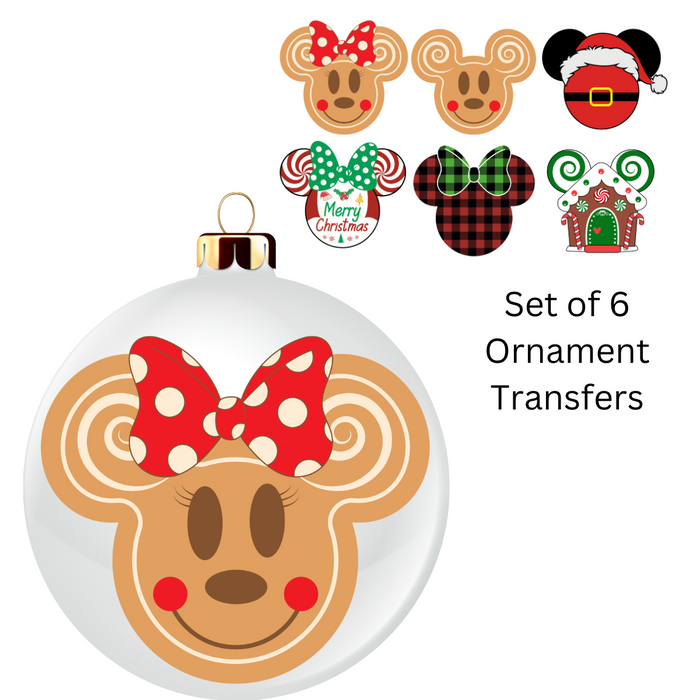 Mouse Heads Set of Six Ornaments Sheet UV DTF DOUBLE SIDED