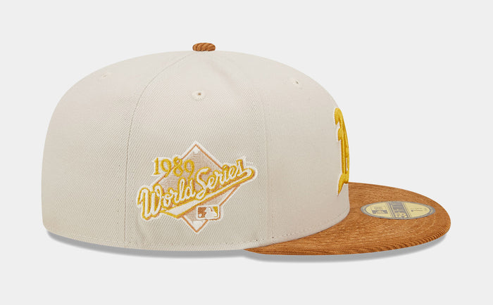Oakland Athletics Corduroy Visor 59FIFTY Mens Fitted Hat (White/Brown)